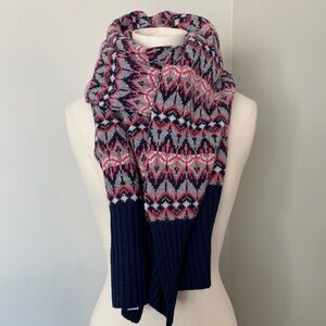 1937 Accessories Fair Isle Print Knit Wool Cashmere Blend Scarf Pink Blue Grey